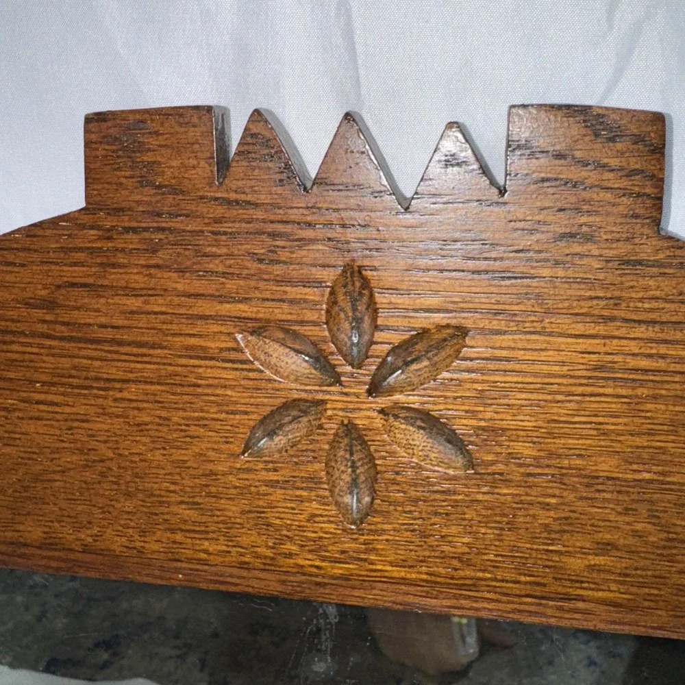 Antique Oak Wood Wall Shaving Mirror Towel Rack & Accessory Box Wall Hang